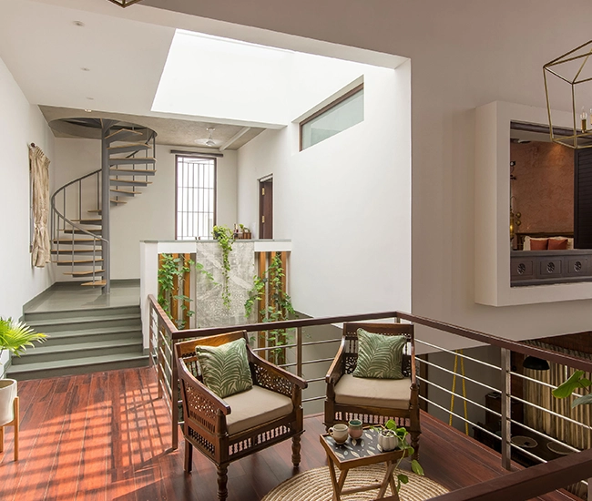 Balcony interior design at the Dr. V Residence split-level home