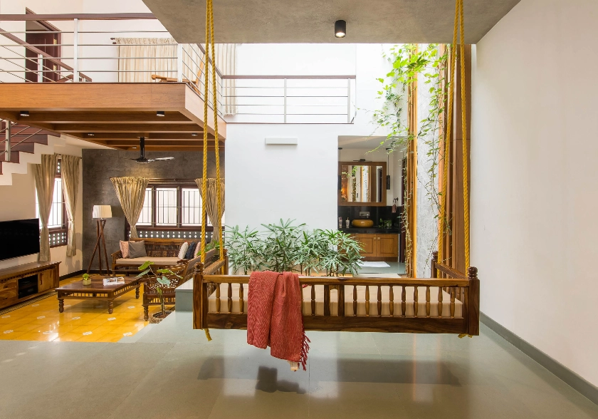 Central courtyard serving as the living core of Dr. V Residence