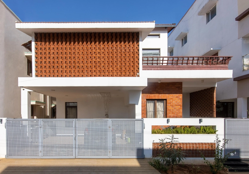 Split-level Kerala style architecture of Dr. V Residence on a west-facing plot