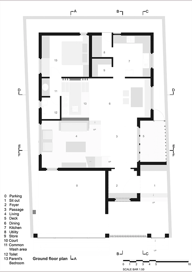Ground floor plan of Dr. V Residence courtyard home
