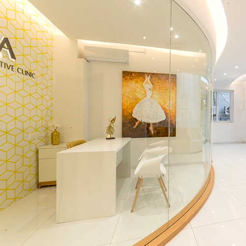 Spa reception and waiting area interior design in Coimbatore wellness centre